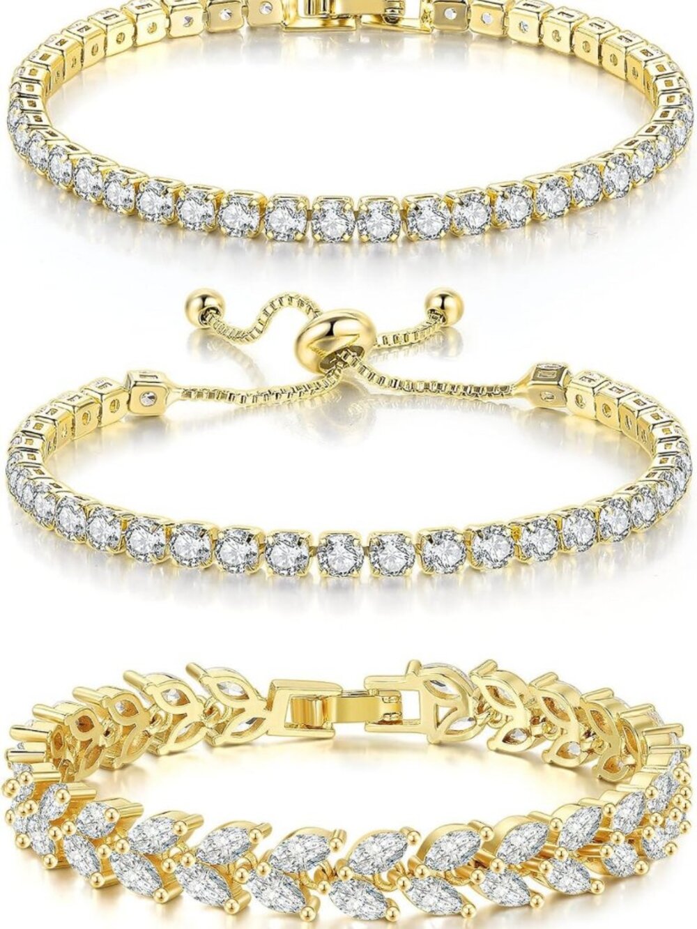Stunning 3-Piece Tennis Bracelet Set for Women - Silver, Gold & Blue CZ Jewelry